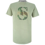 Stussy - Light Green Camo Big Logo T-Shirt 2000s Large