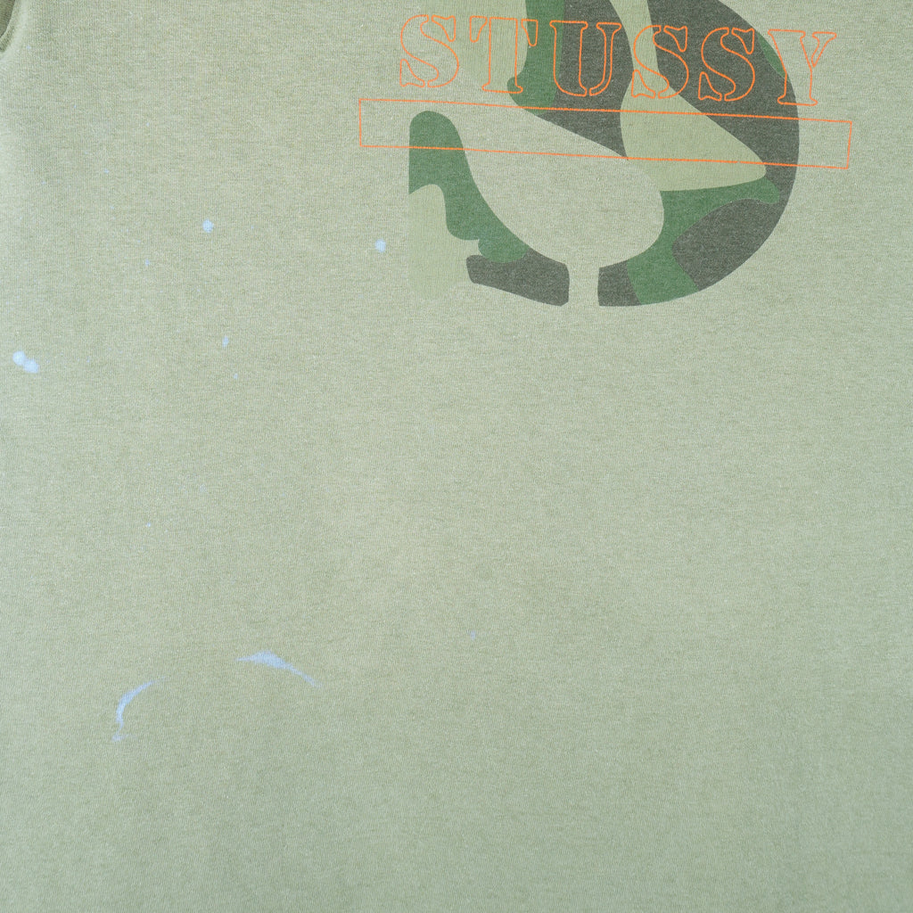 Stussy - Light Green Big Logo T-Shirt 1990s Large Vintage Retro