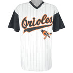 MLB (Nutmeg) - Baltimore Orioles Single Stitch Pin Stripes T-Shirt 1993 X-Large Vintage Retro Baseball