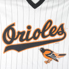 MLB (Nutmeg) - Baltimore Orioles Single Stitch Pin Stripes T-Shirt 1993 X-Large Vintage Retro Baseball