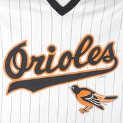 MLB (Nutmeg) - Baltimore Orioles Single Stitch Pin Stripes T-Shirt 1993 X-Large Vintage Retro Baseball