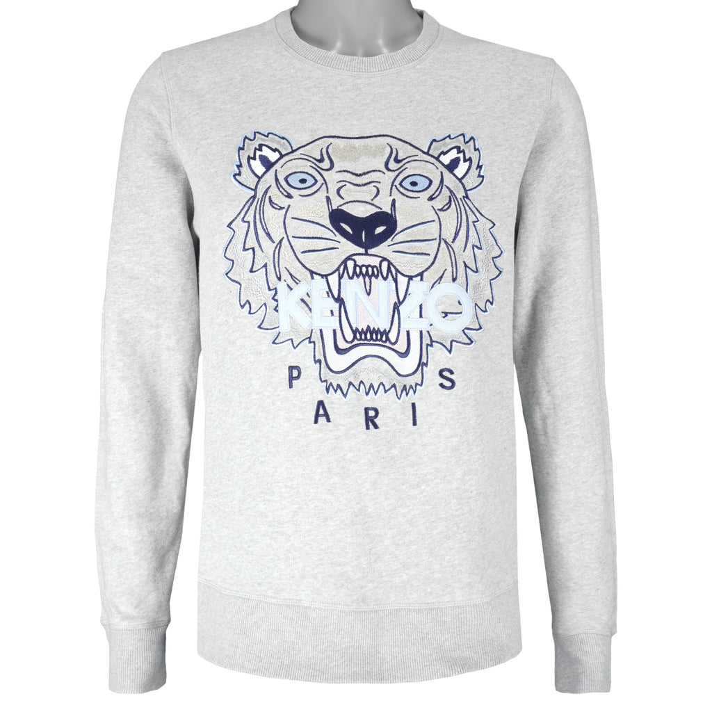 Kenzo - Grey Kenzo Paris Lion Crew Neck Sweatshirt 1990s Medium Vintage Retro