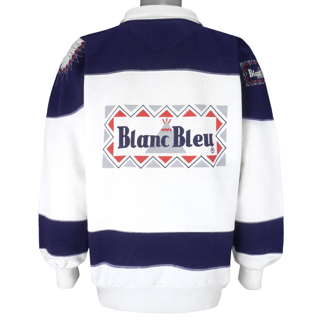 Vintage - Big Chiefs Blanc Bleu Crew Neck Sweatshirt 1990s Large Vintage Retro