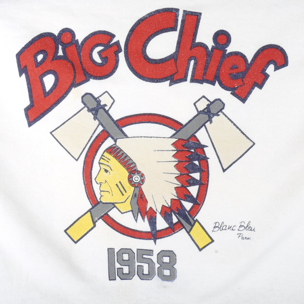 Vintage - Big Chiefs Blanc Bleu Crew Neck Sweatshirt 1990s Large Vintage Retro