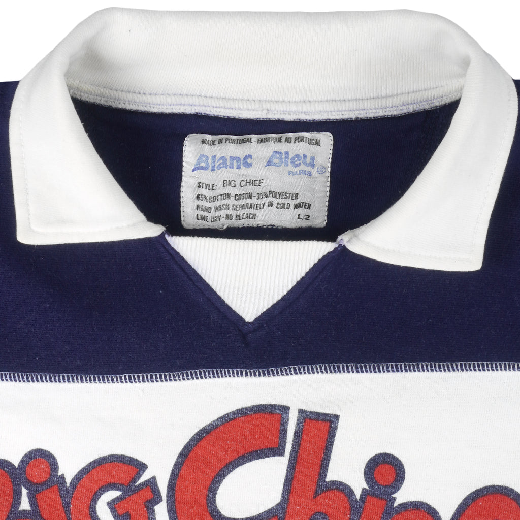 Vintage - Big Chiefs Blanc Bleu Crew Neck Sweatshirt 1990s Large Vintage Retro
