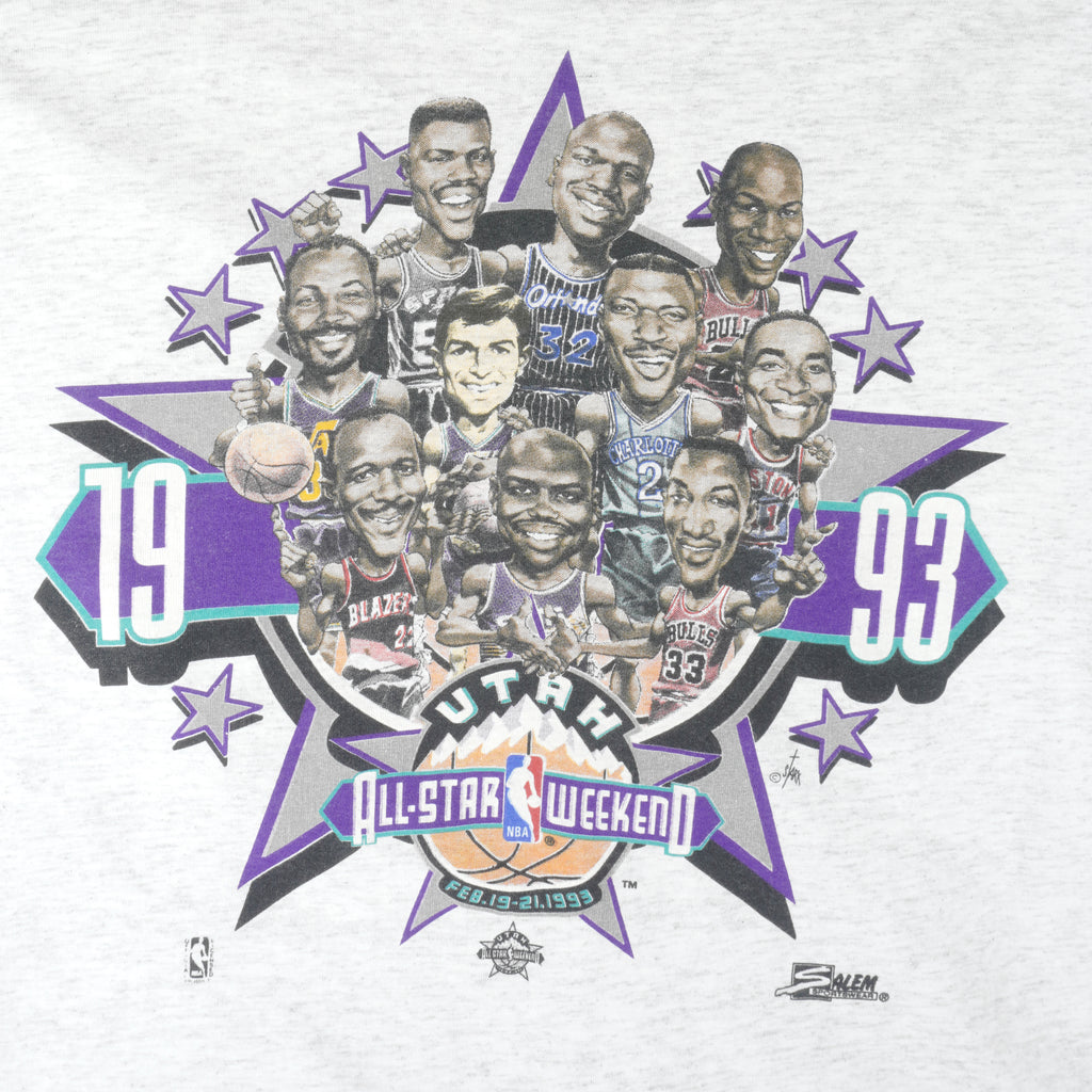 NBA (Salem) - Utah Jazz All Stars Game East VS West Caricature T-Shirt 1993 X-Large Vintage Retro Basketball
