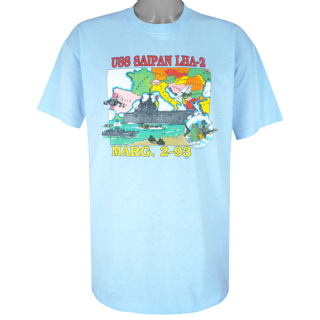 Vintage -USS Saipan LHA 2 Single Stitch T-Shirt 1990s Large Vintage Retro