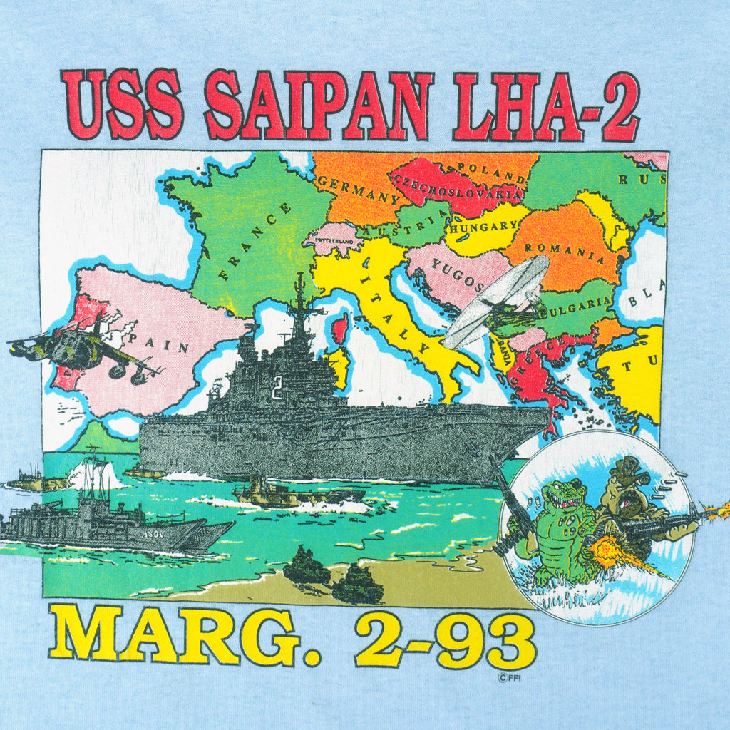 Vintage -USS Saipan LHA 2 Single Stitch T-Shirt 1990s Large Vintage Retro