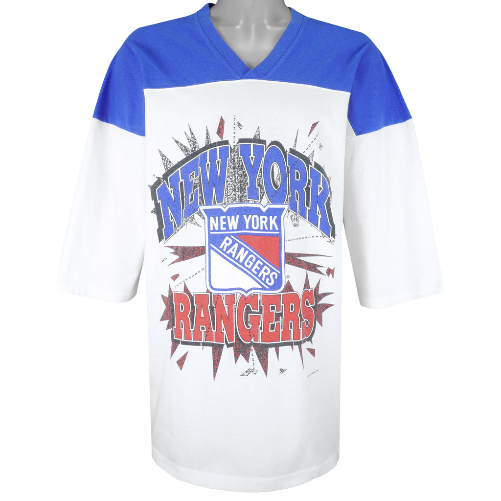 NHL (True Fan) - New York Rangers Big Logo Fan Jersey T-Shirt 1993 X-Large Vintage Retro Hockey