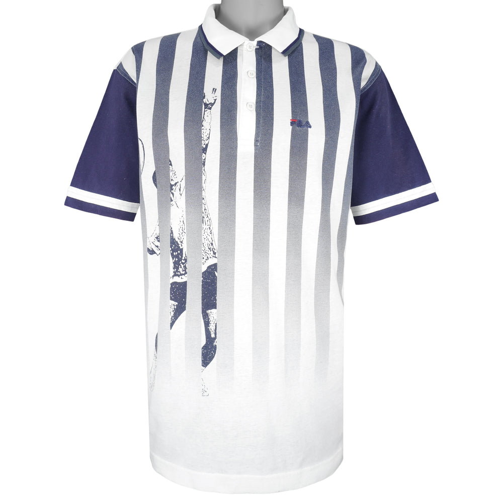 FILA - Blue & White Tennis T-Shirt 1990s Large Vintage Retro