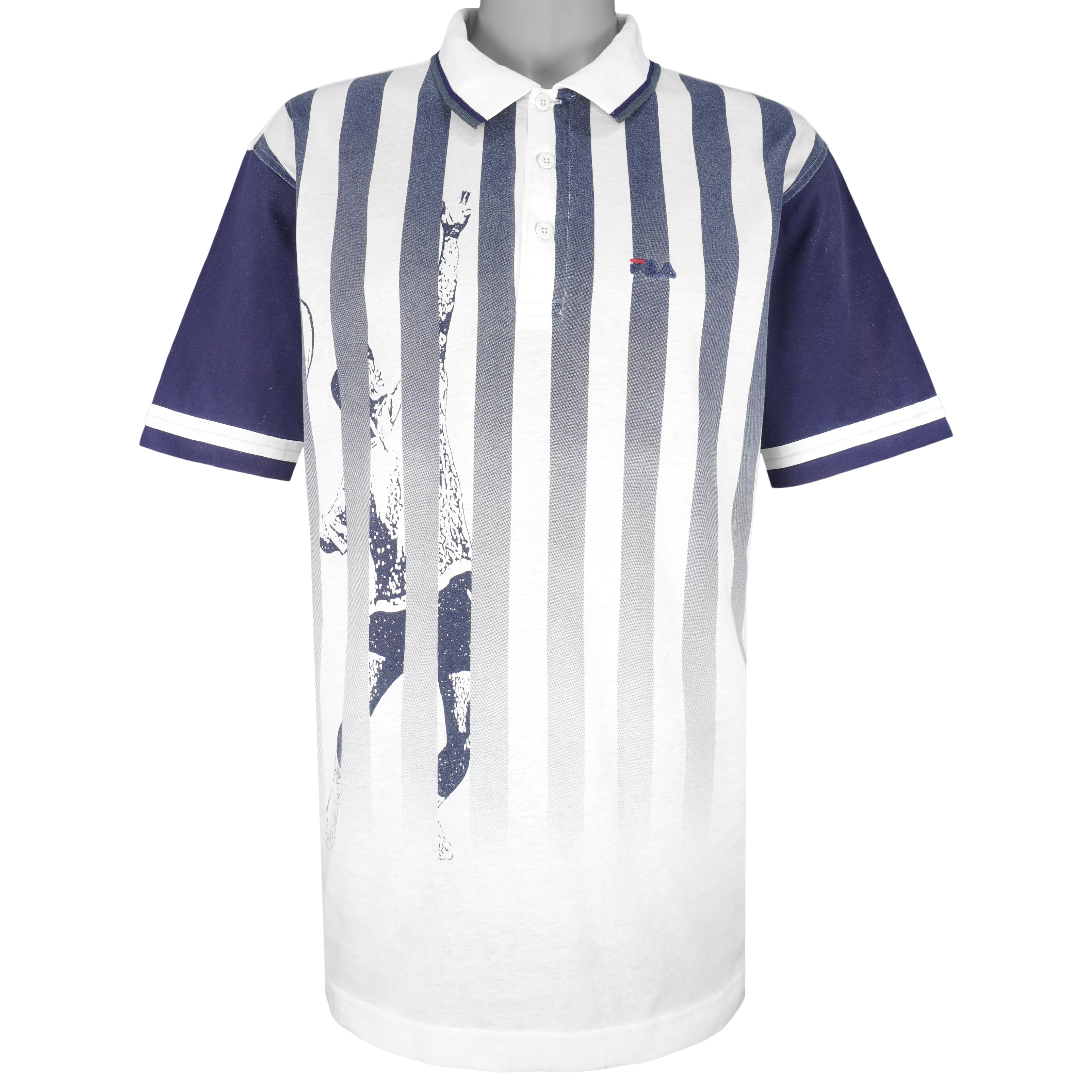 FILA - Blue & White Tennis T-Shirt 1990s Large Vintage Retro