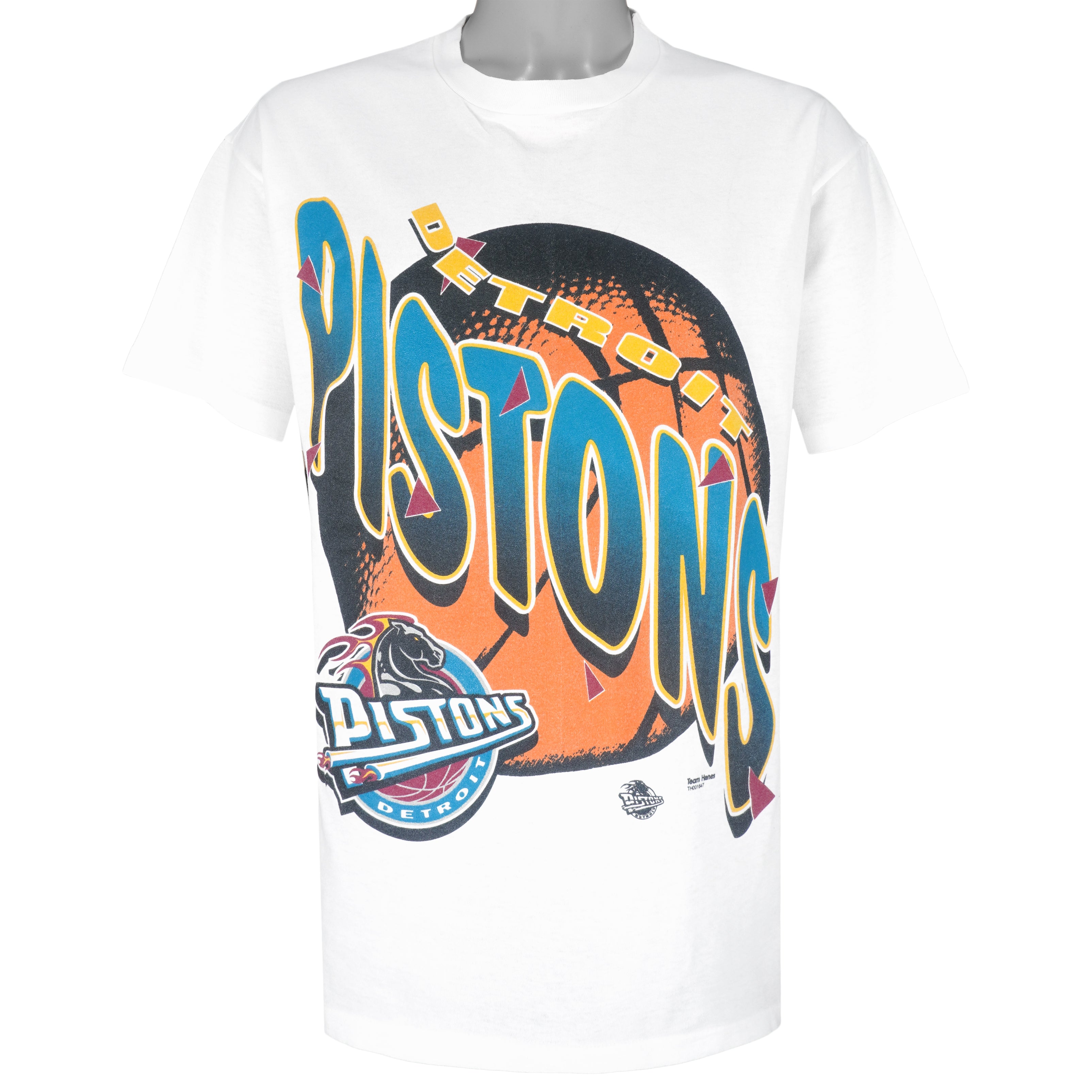 NBA (Hanes) - Detroit Pistons Basketball Single Stitch T-Shirt 1990s Large Vintage Retro Basketball