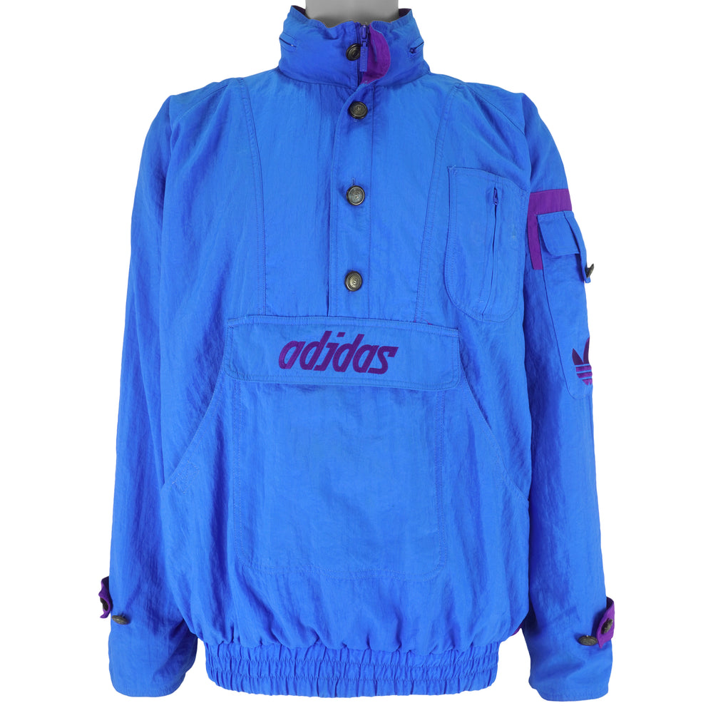 Adidas - Blue 1/2 Button Embroidered Jacket 1990s X-Large Vintage Retro