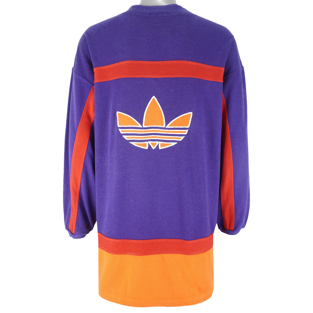 Adidas - Tricolor Embroidered V-neck Sweatshirt 1990s Large Vintage Retro