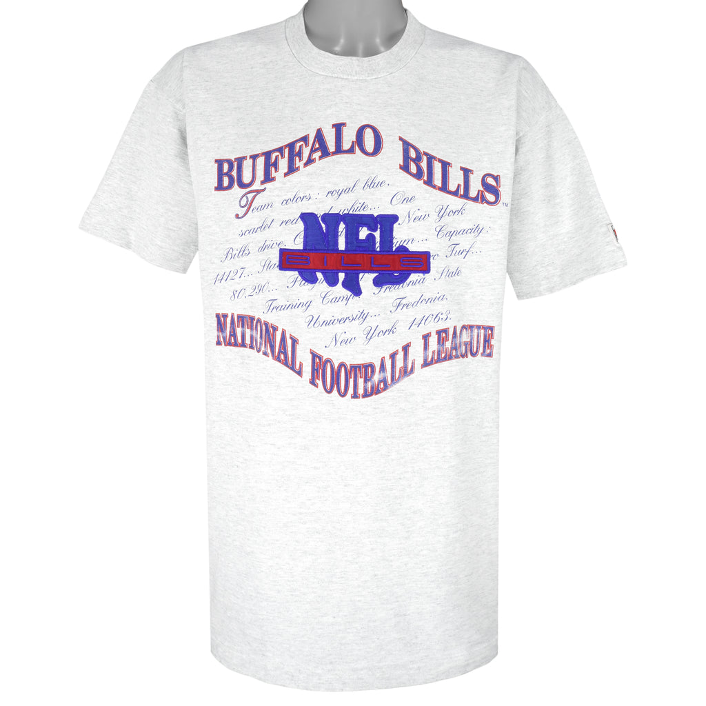 NFL (Nutmeg) - Buffalo Bills Team Info Single Stitch T-Shirt 1990s X-Large Vintage Retro Football