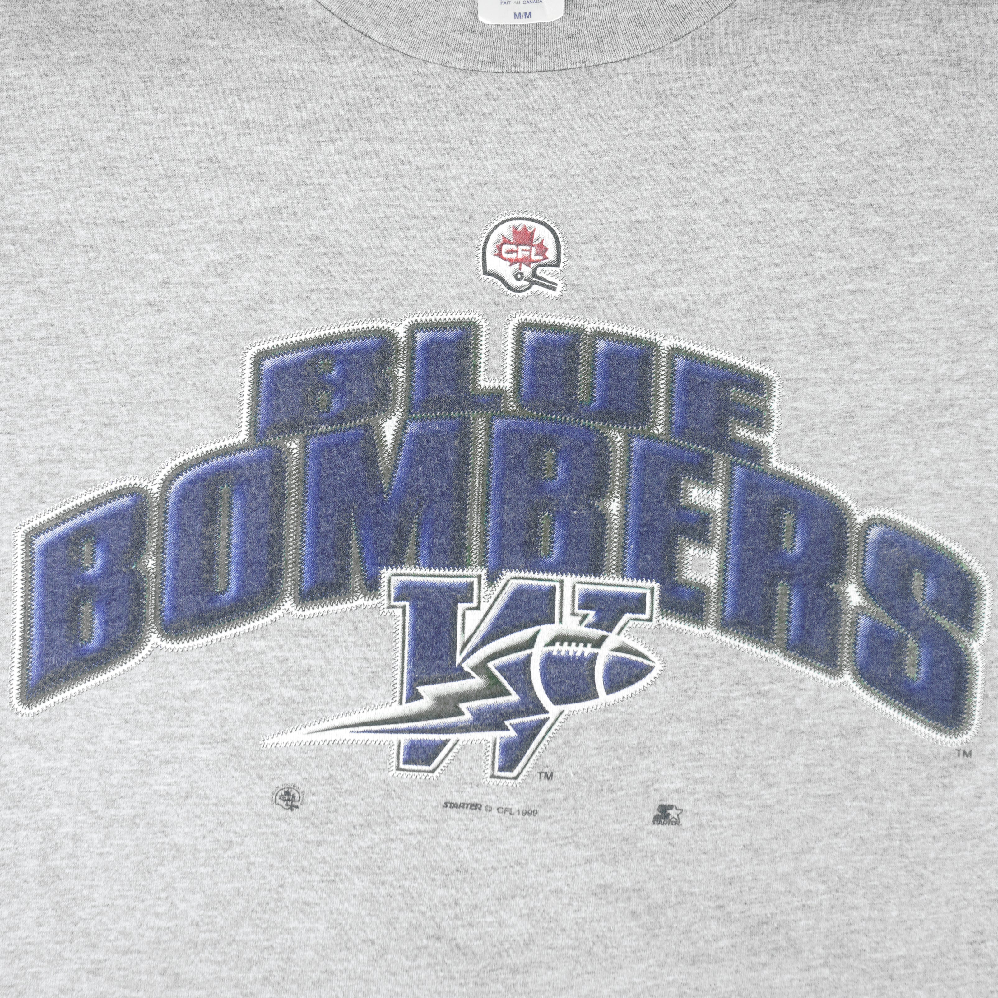 Starter (CFL) - Winnipeg Blue Bombers Football Single Stitch T-Shirt 1999 Medium Vintage Retro Football
