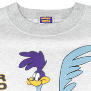 Looney Tunes - Grey Road Runner Crew Neck Sweatshirt 1990s Large Vintage Retro