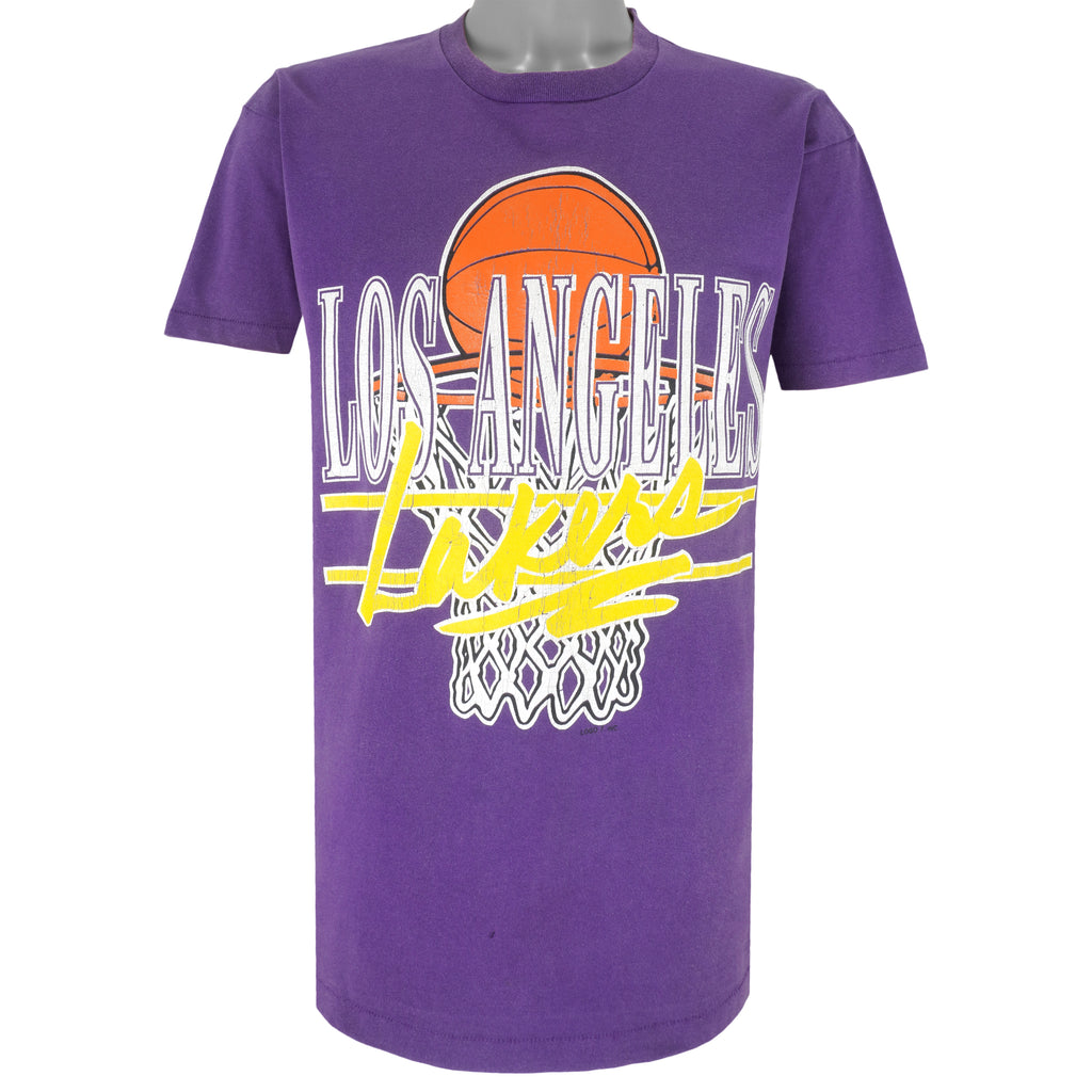 NBA (Logo 7) - Los Angeles Lakers Single Stitch T-Shirt 1990s Large Vintage Retro Basketball