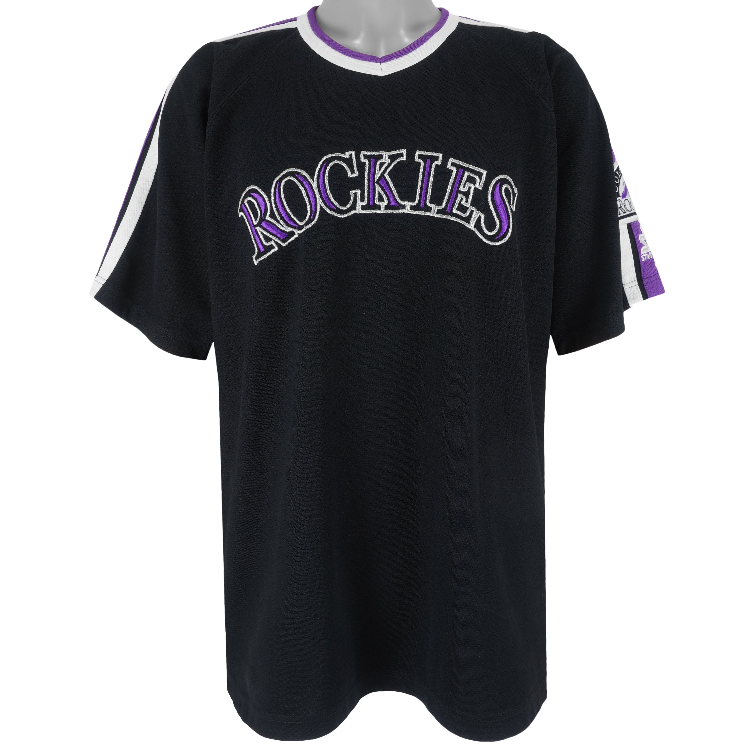 Starter - Colorado Rockies Big Logo Embroidered T-Shirt 1990s Large Vintage Retro Baseball