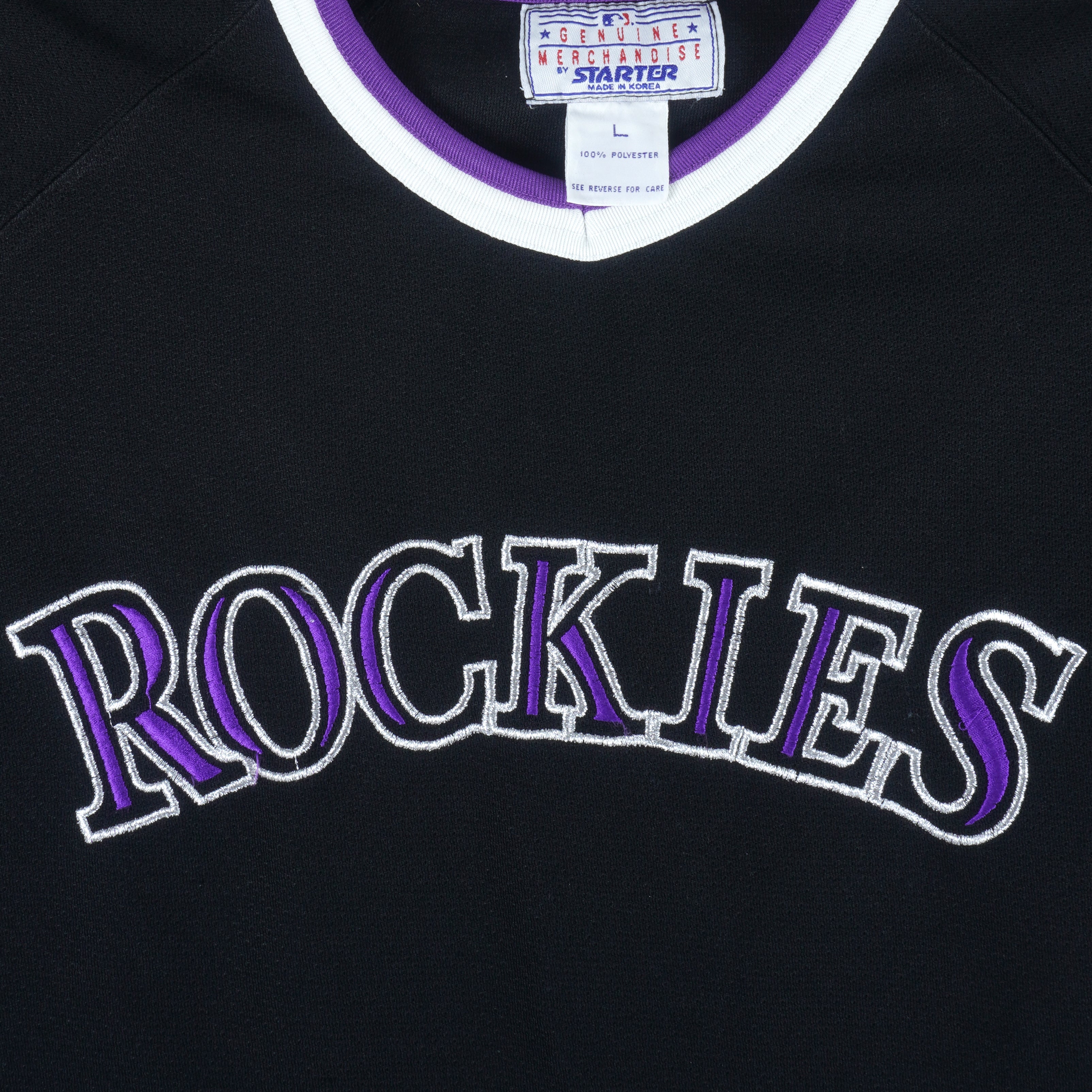 Starter - Colorado Rockies Big Logo Embroidered T-Shirt 1990s Large Vintage Retro Baseball