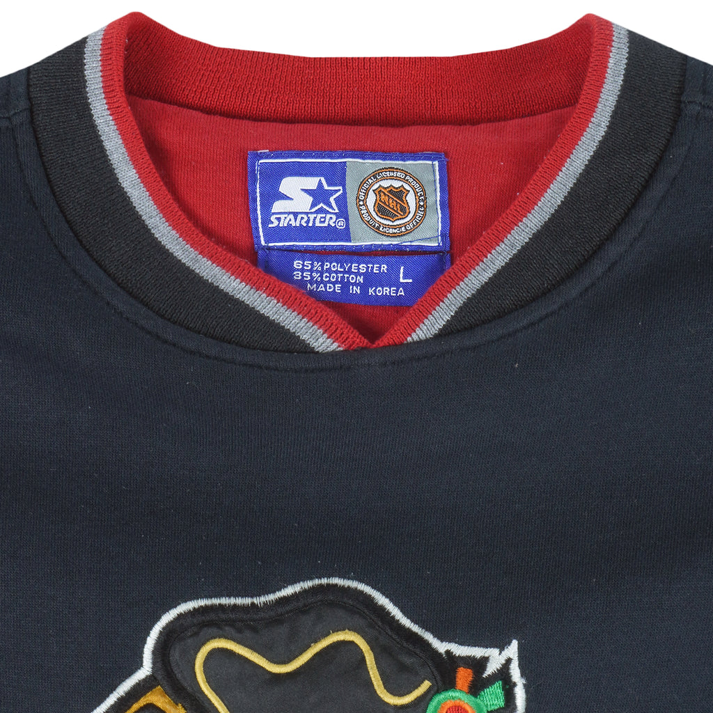 Starter - Chicago Blackhawks Crew Neck Sweatshirt 1990s Large Vintage Retro Hockey