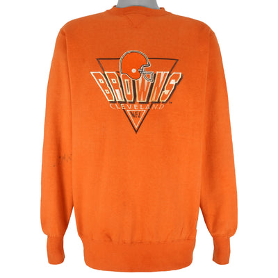 NFL (Logo 7) - Cleveland Browns Embroidered Crew Neck Sweatshirt 1990s Large