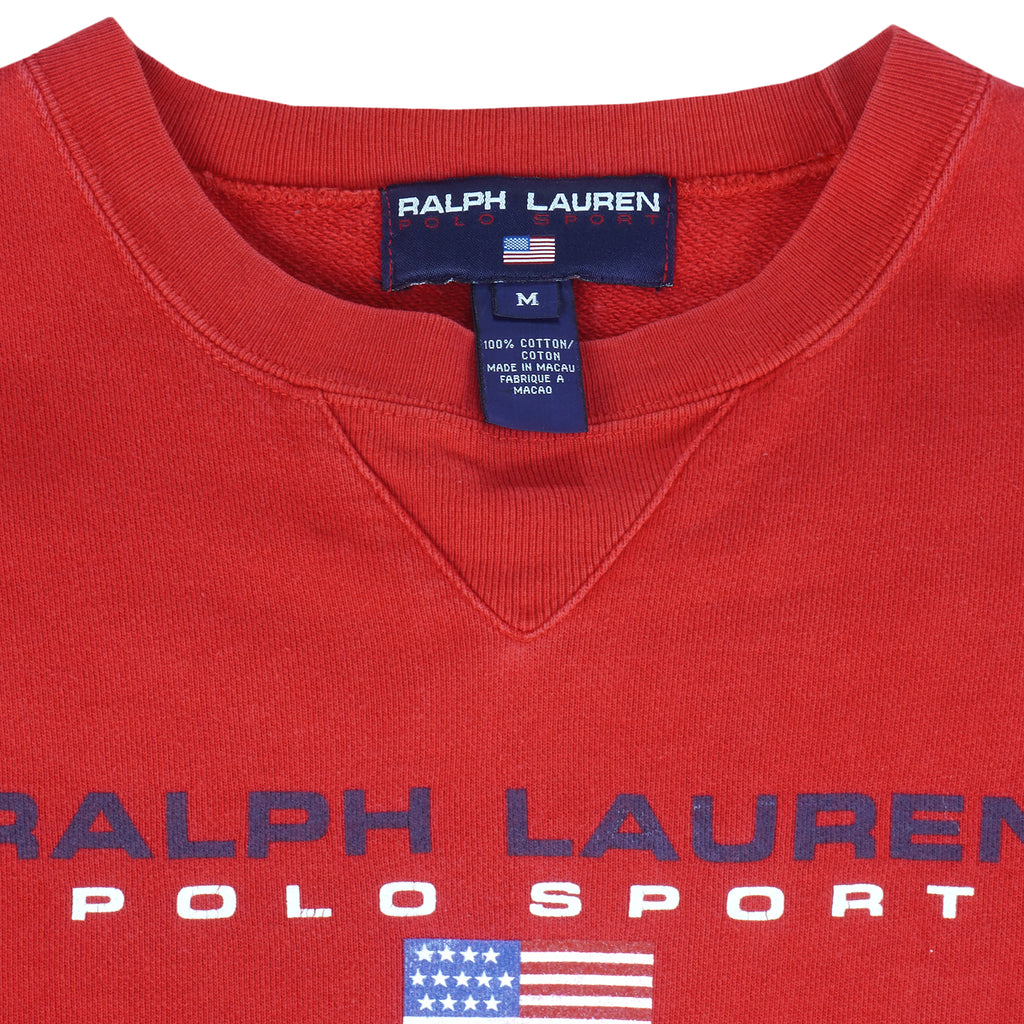 Ralph Lauren (Polo) - Red Polo Jeans Co. Crew Neck Sweatshirt 1990s Medium Vintage Retro