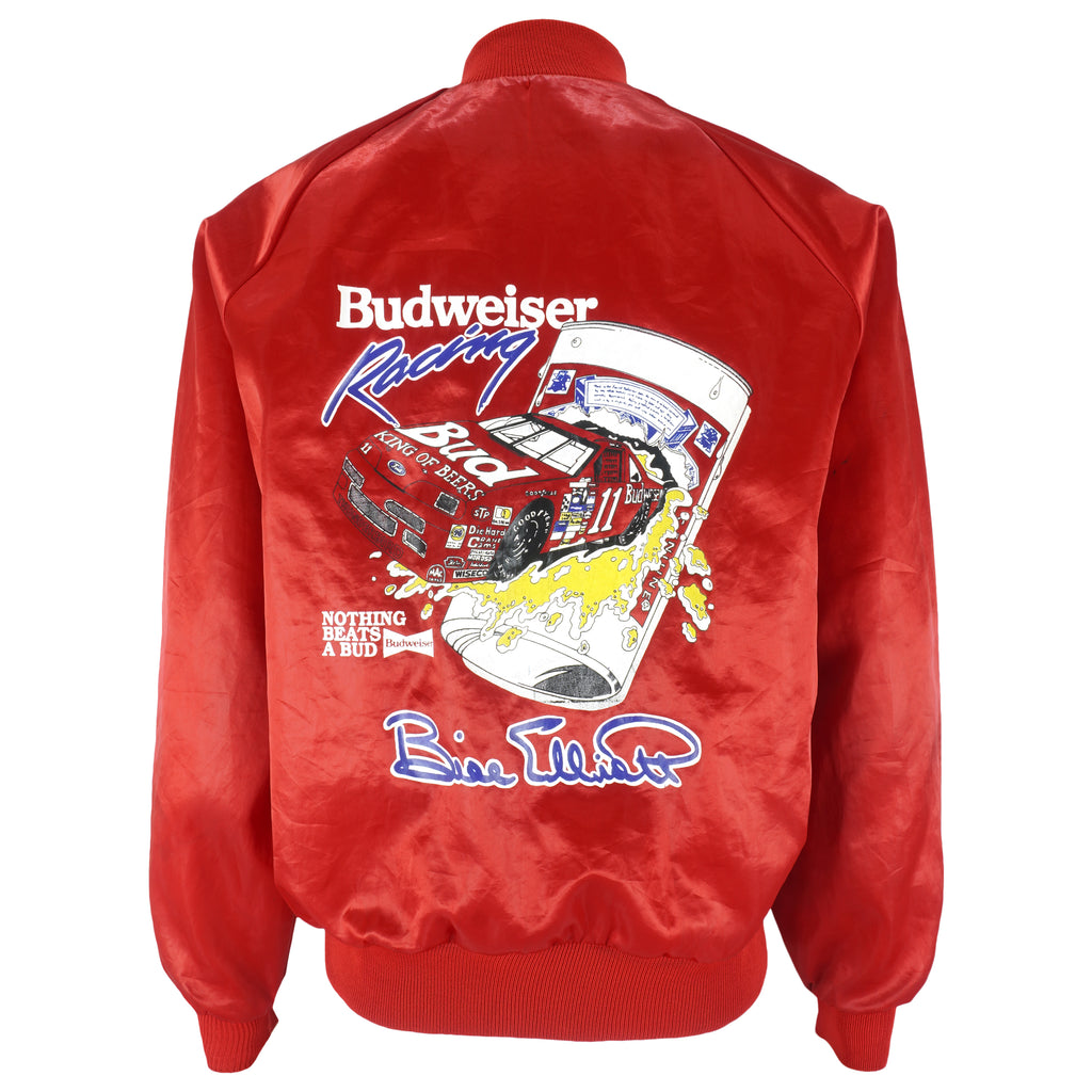 NASCAR - Budweiser Nothing Beat A Bud Bill Elliott Racing Satin Jacket 1990s Large Vintage Retro