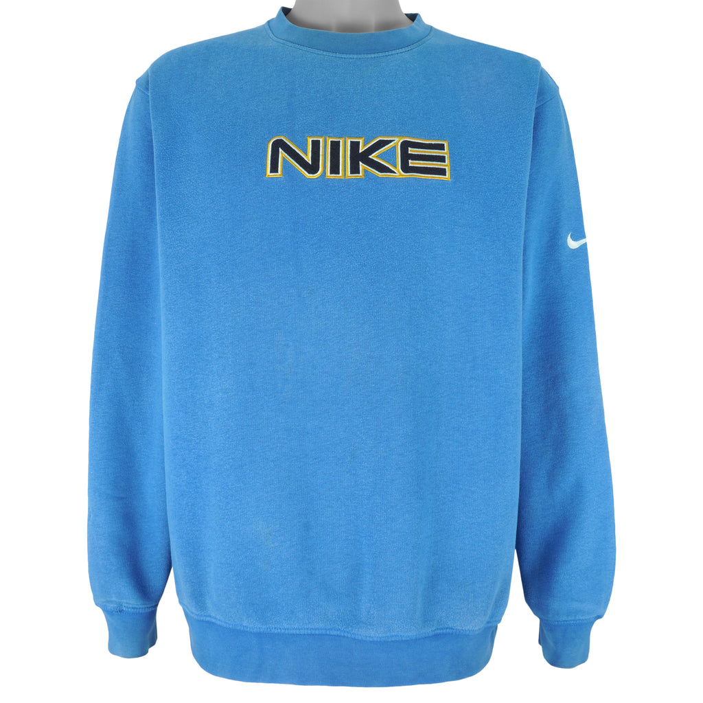 Nike - Blue Spell-Out Crew Neck Sweatshirt 2000s Medium Vintage Retro
