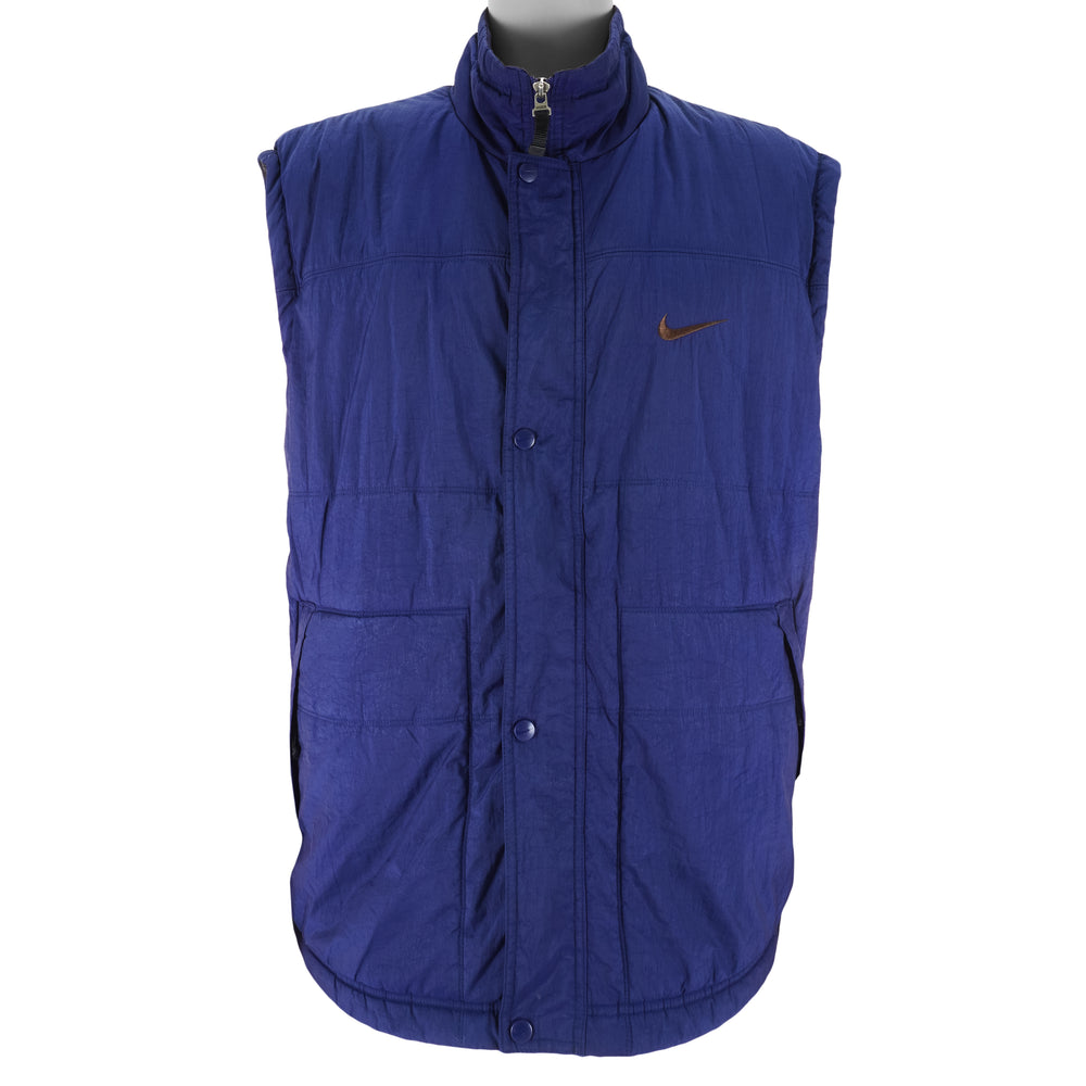Nike - Blue Embroidered Puff Vest T-Shirt 1990s X-Large Vintage Retro