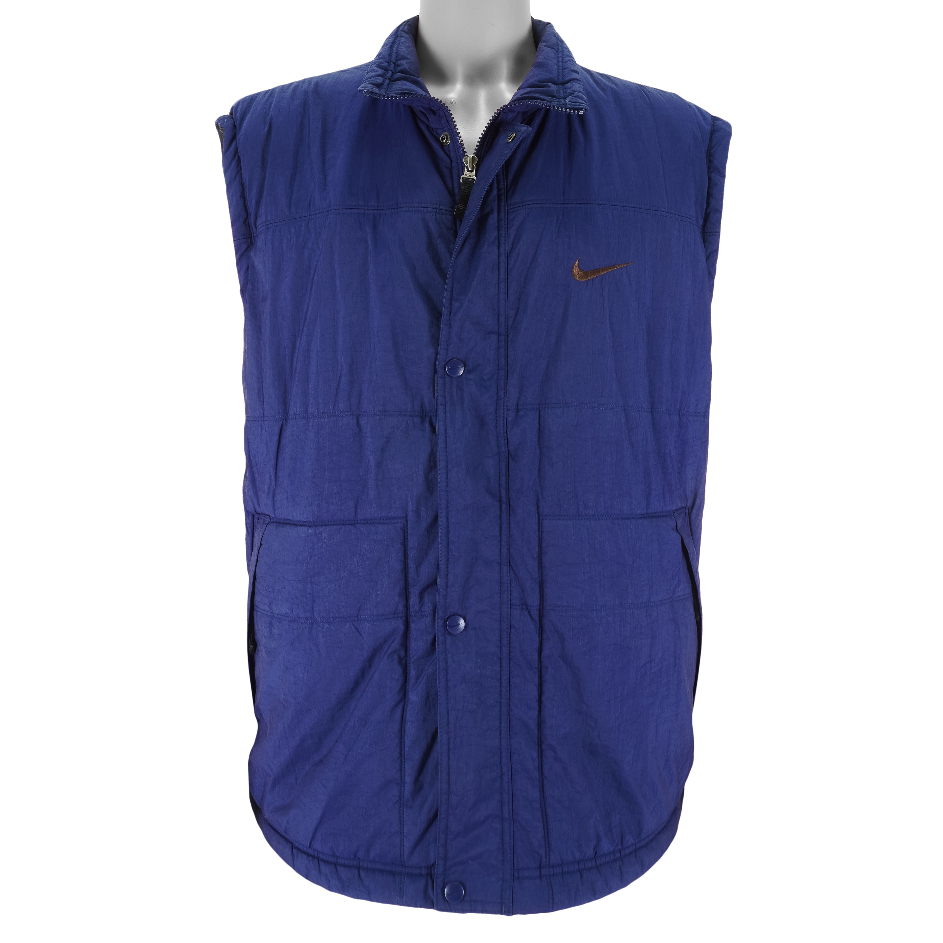 Nike - Blue Embroidered Puff Vest T-Shirt 1990s X-Large Vintage Retro