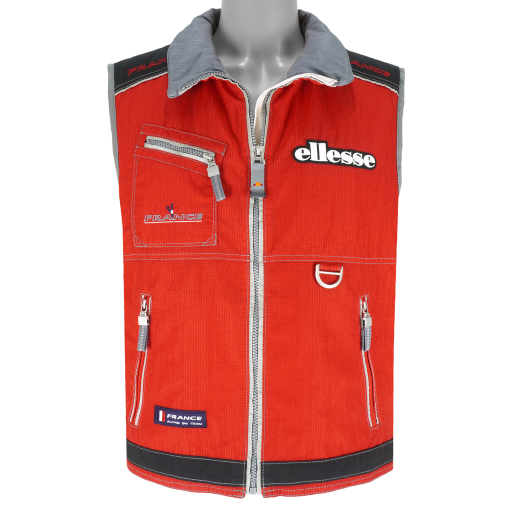 Ellesse - Red Zip-Up Vest 1990s Medium Vintage Retro