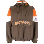 Starter - Cleveland Browns 1/4 Zip Hooded Windbreaker 1990s Large Vintage Retro Football