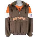 Starter - Cleveland Browns 1/4 Zip Hooded Windbreaker 1990s Large Vintage Retro Football