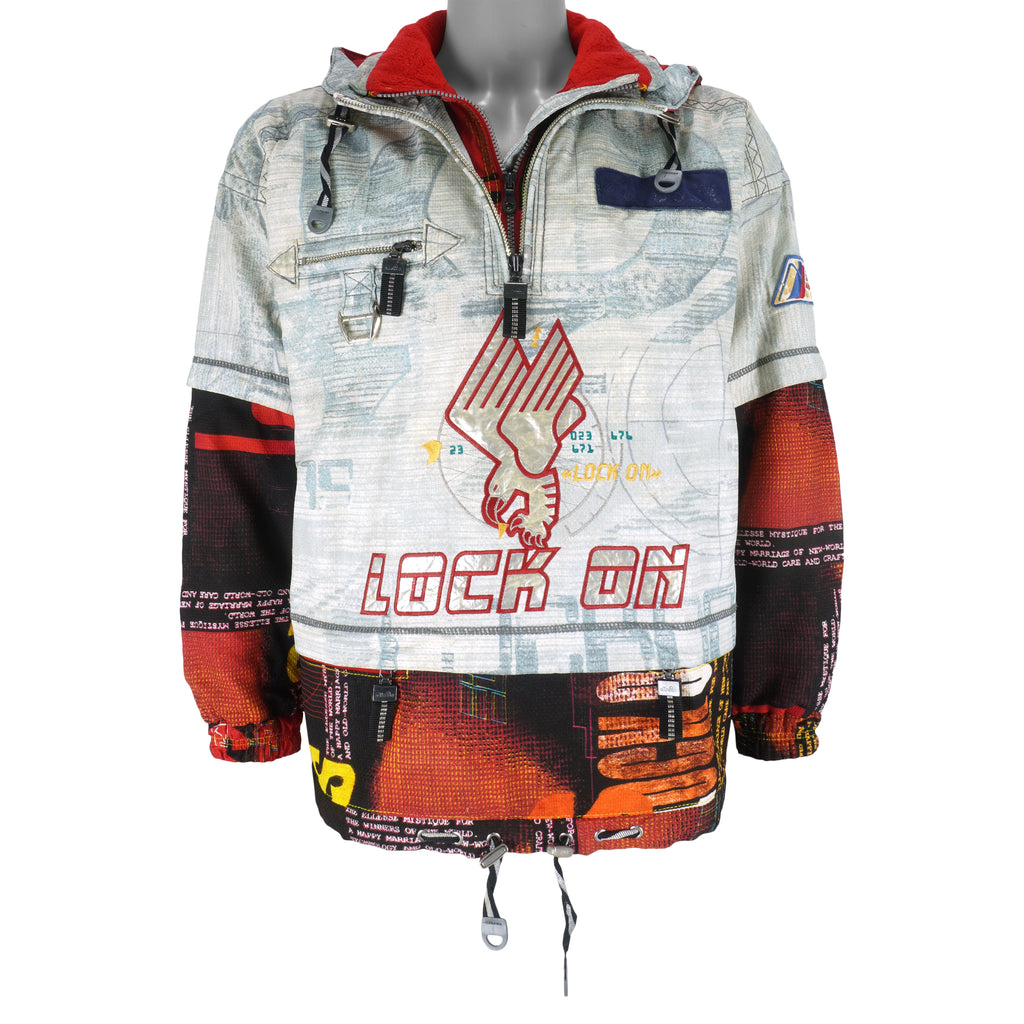 Ellesse - Grey Lock On Hooded Ski Jacket 1990s Small Vintage Retro