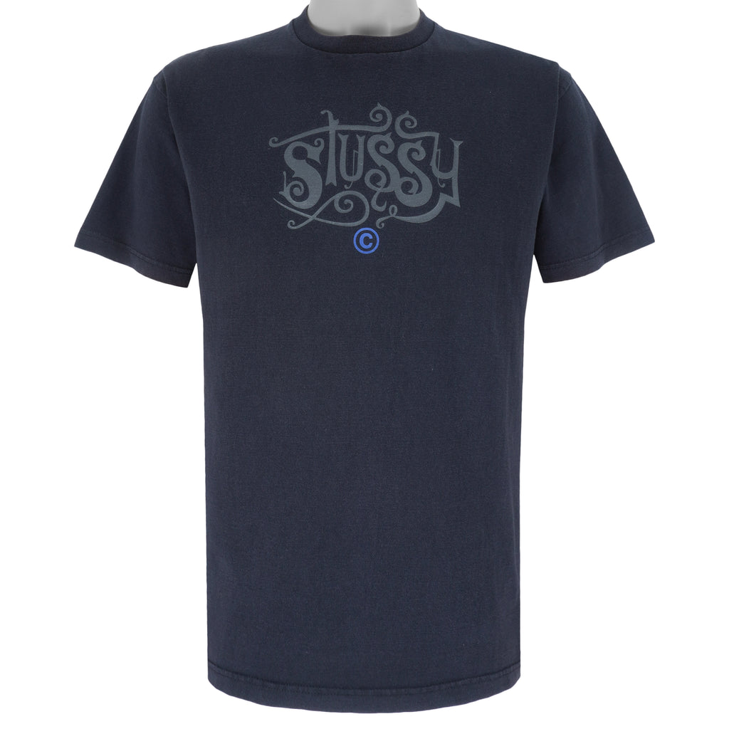 Stussy - Black Big Logo T-Shirt 1990s Large Vintage Retro