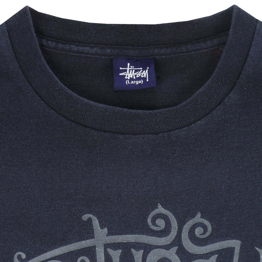 Stussy - Black Big Logo T-Shirt 1990s Large Vintage Retro