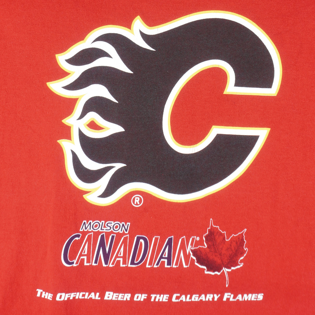NHL (M&O) - Calgary Flames Official Beer T-Shirt 1990 X-Large Vintage Retro Hockey
