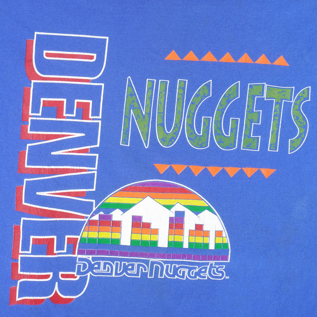 NBA (Hanes) - Denver Nuggets Single Stitch T-Shirt 1990s Large Vintage Retro Basketball