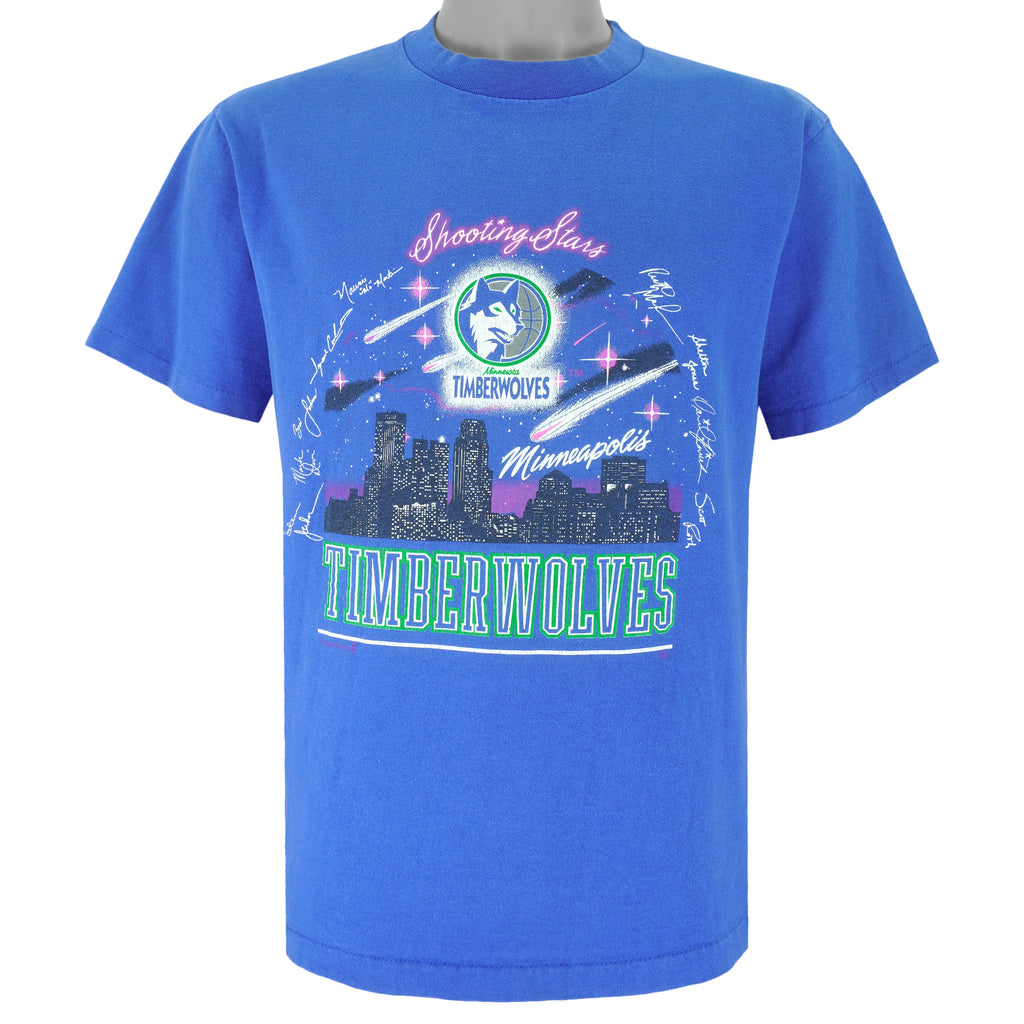 NBA (Super Shirt) - Minnesota Timberwolves Shooting Stars Autographed T-Shirt 1990s Large Vintage Retro Basketball