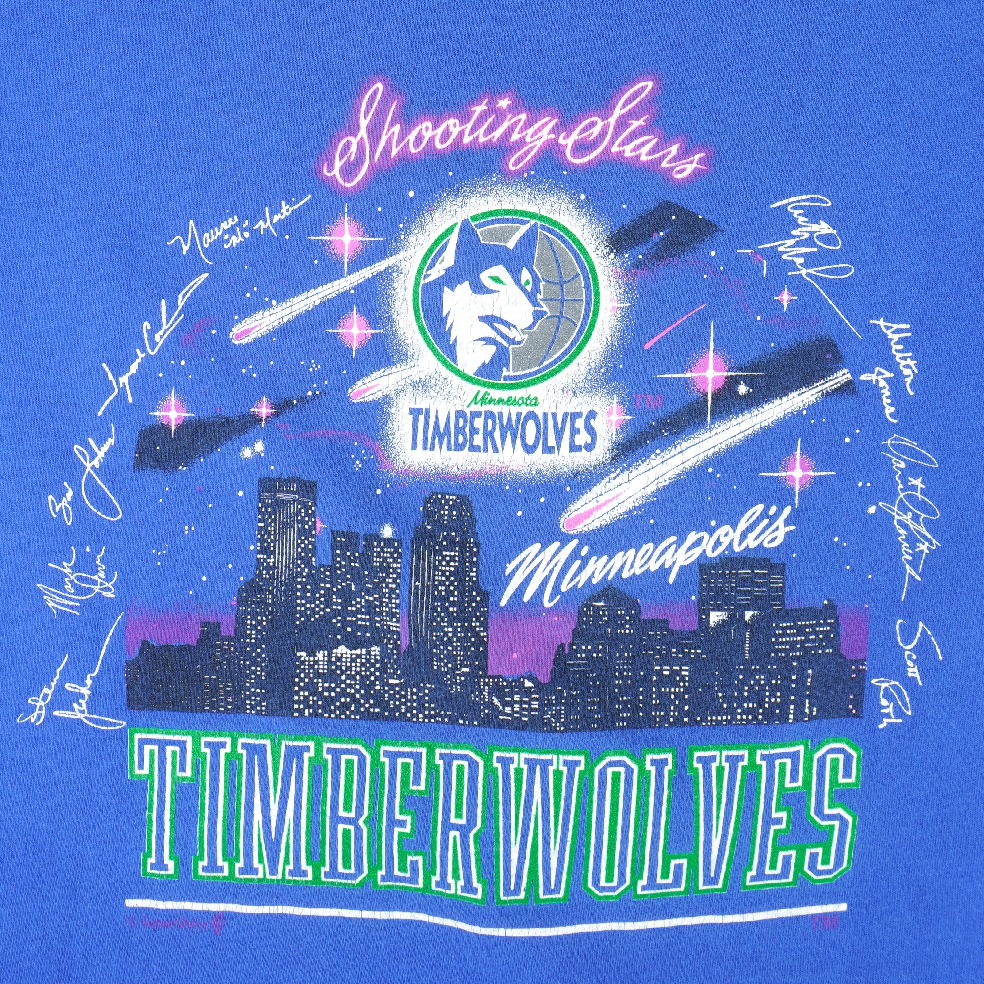 NBA (Super Shirt) - Minnesota Timberwolves Shooting Stars Autographed T-Shirt 1990s Large Vintage Retro Basketball