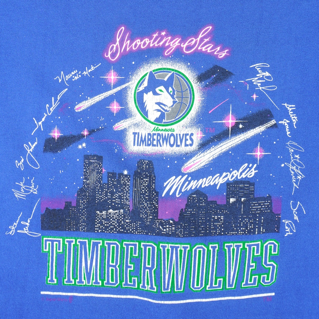 NBA (Super Shirt) - Minnesota Timberwolves Shooting Stars Autographed T-Shirt 1990s Large Vintage Retro Basketball