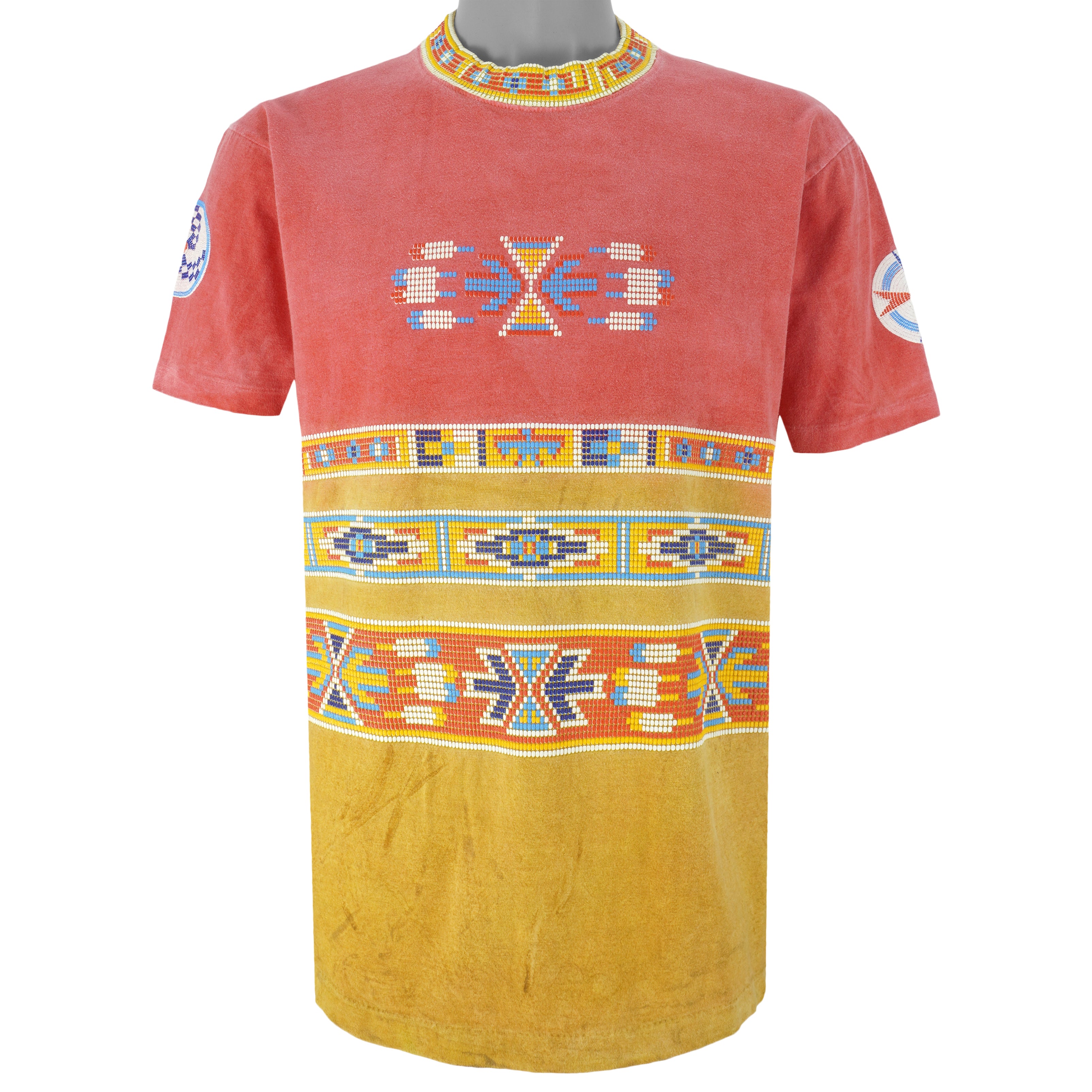 Vintage (Factory Artwear) - Pink & Yellow Native T-Shirt 1990s Large Vintage Retro