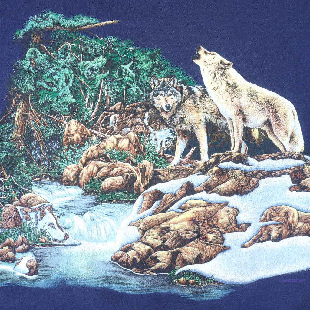 Vintage (Habitat) - Wolf Animal Printed T-Shirt 1990s Large Vintage Retro