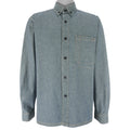 FUBU - Grey Denim-Like Button-Up Long Sleeve Shirt 1990s Medium Vintage Retro