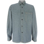 FUBU - Grey Denim-Like Button-Up Long Sleeve Shirt 1990s Medium Vintage Retro