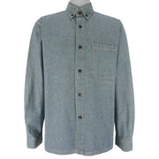 FUBU - Grey Denim-Like Button-Up Long Sleeve Shirt 1990s Medium Vintage Retro