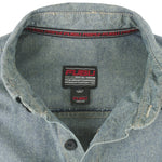 FUBU - Grey Denim-Like Button-Up Long Sleeve Shirt 1990s Medium Vintage Retro