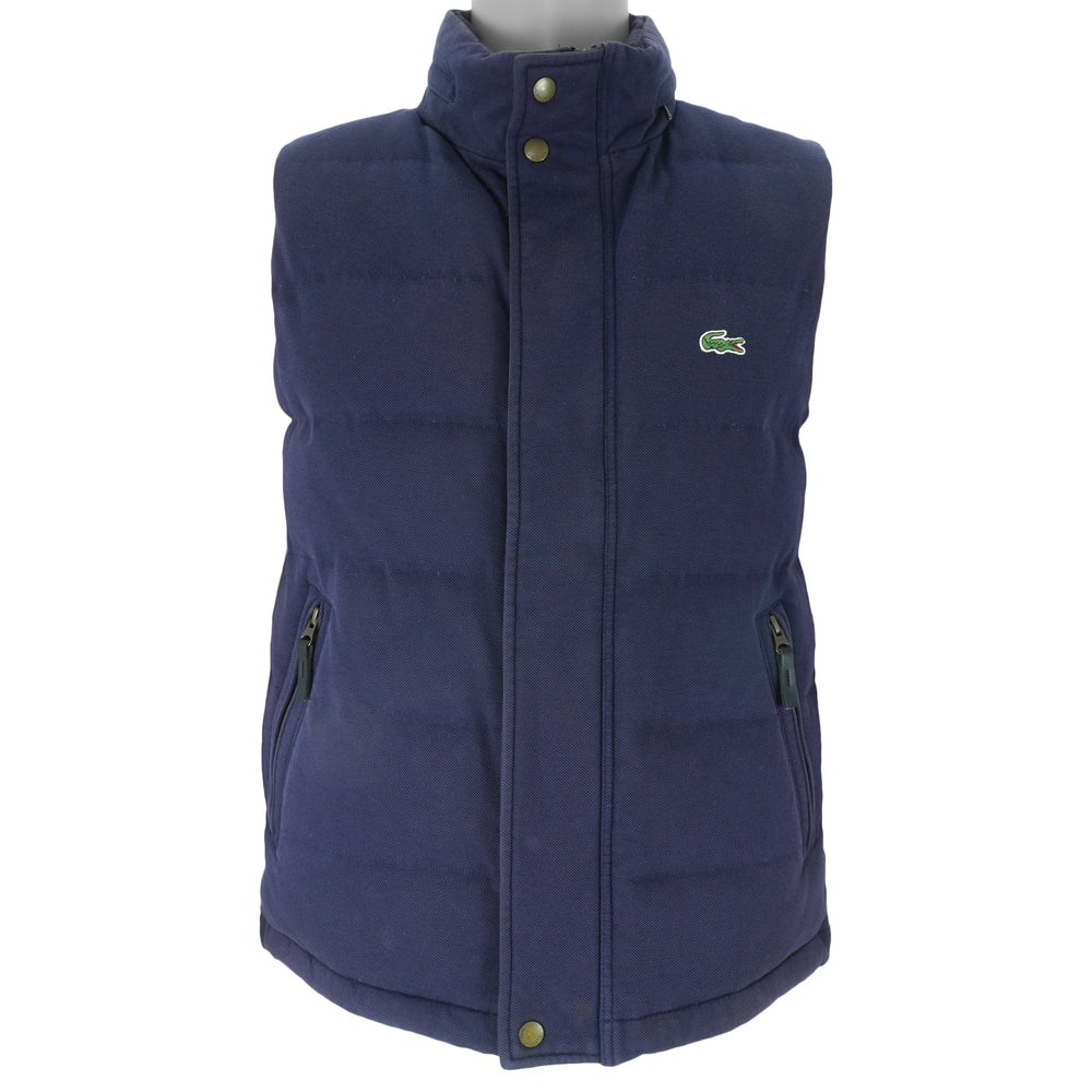 Lacoste - Navy Blue Puffer Button & Zip-Up Vest 1990s Medium Vintage Retro