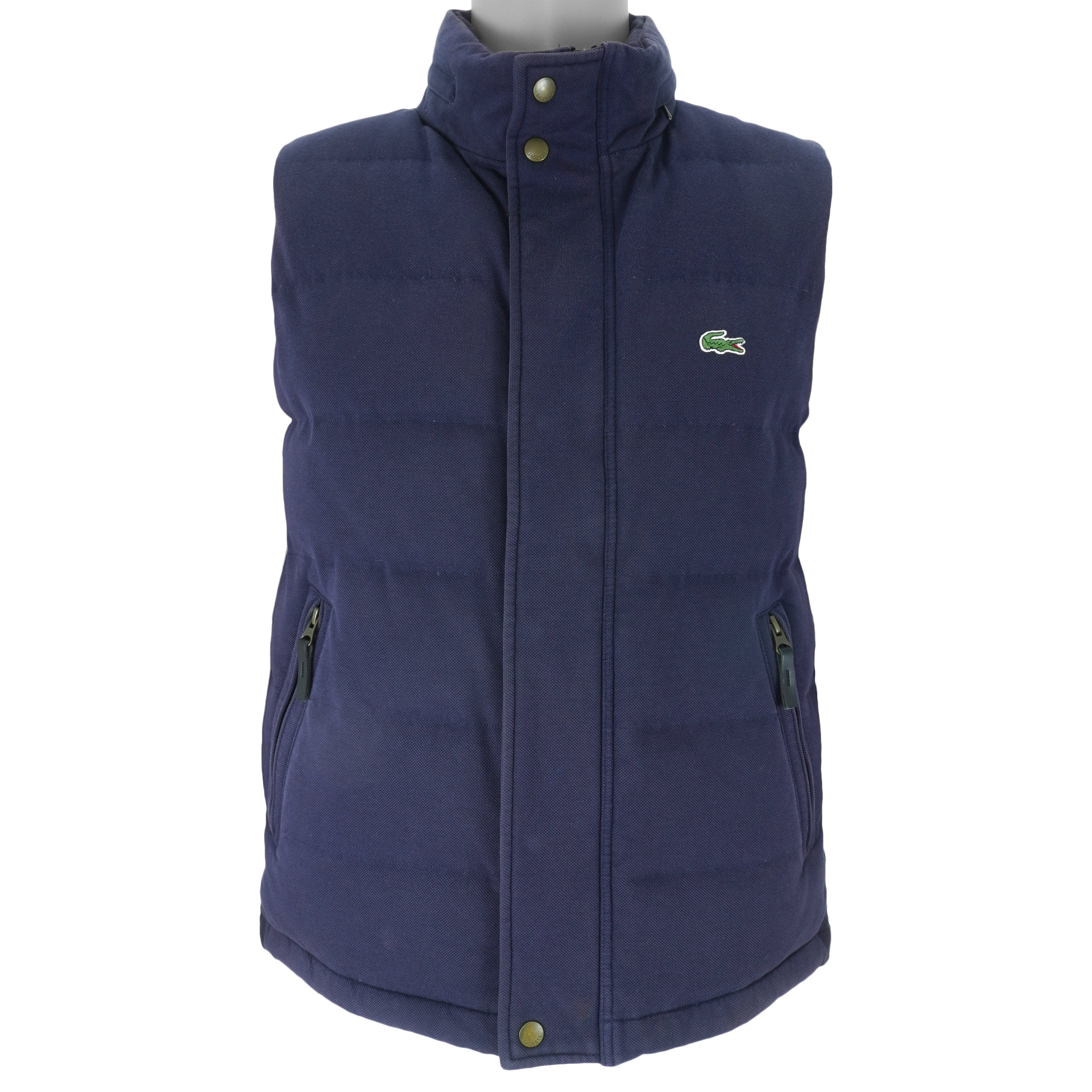 Lacoste - Navy Blue Puffer Button & Zip-Up Vest 1990s Medium Vintage Retro